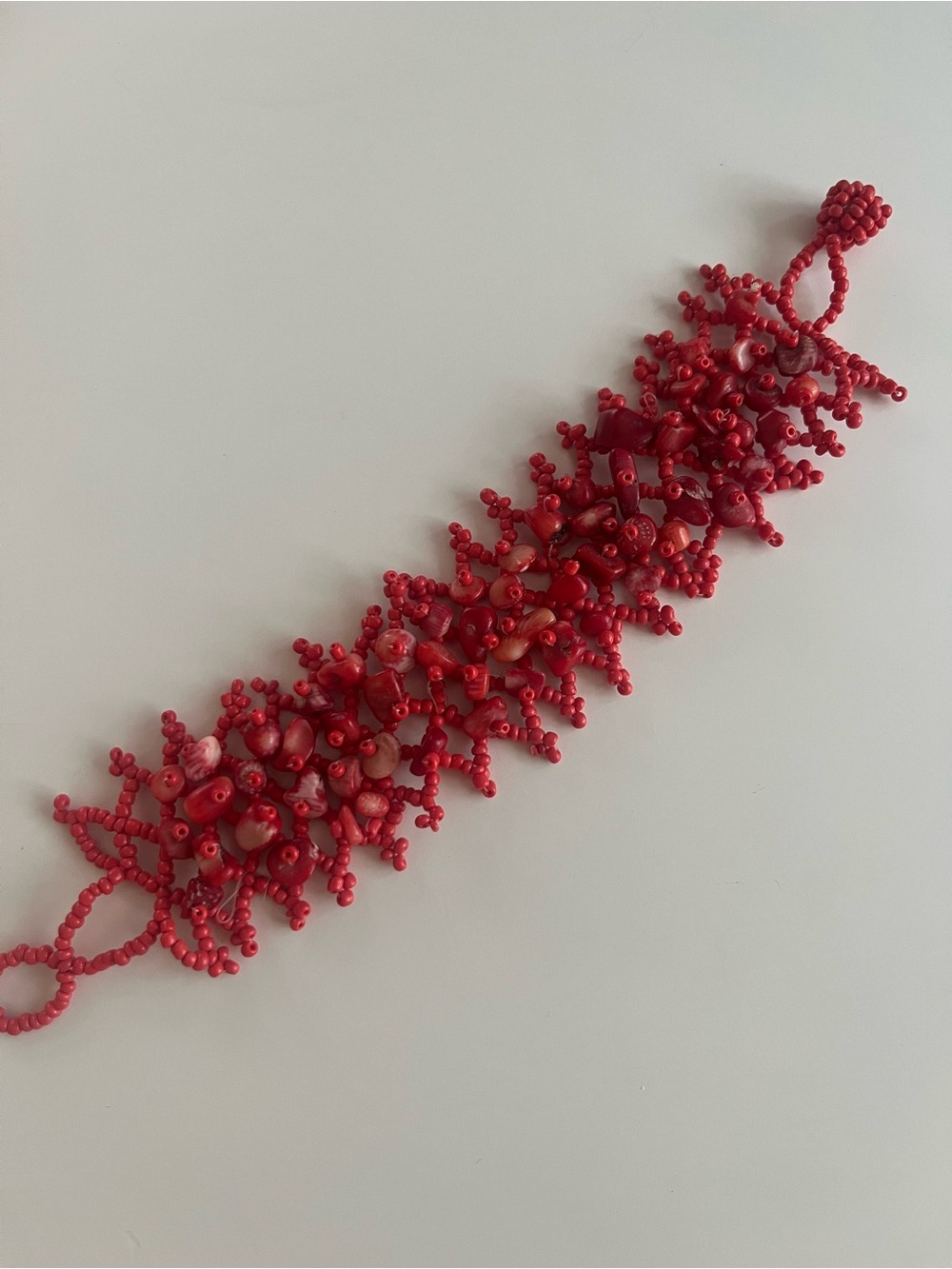 Handmade Red Beaded and Coral Bracelet